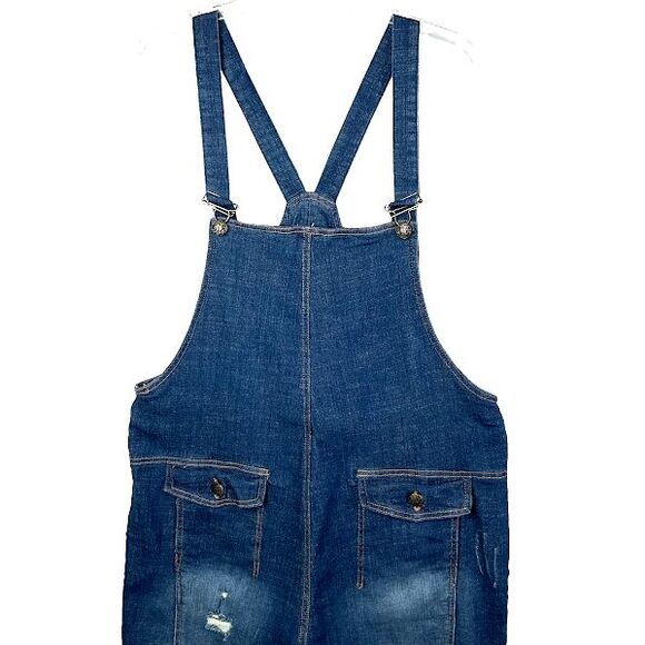 Monthorigin Womens Bib Overalls Distressed Denim dungarees Waist 43 in No Tag - Picture 4 of 14